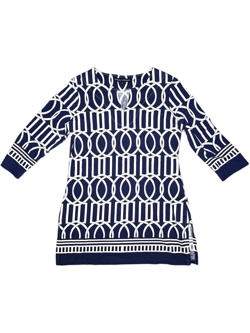 Barbara Erickson Navy and White Patterned Women's Tunic Size Small